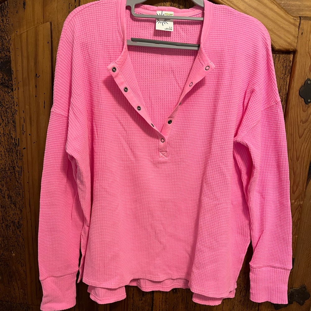 Aerie Pink Waffle Knit Henley Top